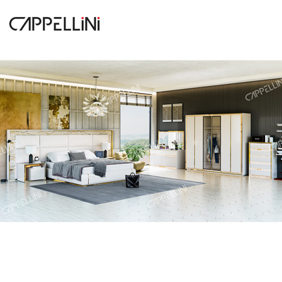 Hedendaags wit leder hoofdbord Hout King Size Bed Home Dubbel Modern Luxe Houten Mdf Volledige slaapkamermeubelset