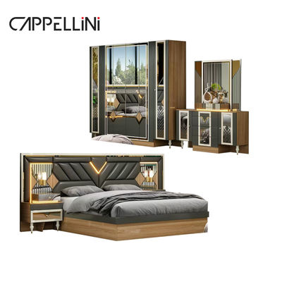 Amerikaanse houten frame dubbel leer king size bed home master room suite houten goedkoop volledig modern slaapkamermeubelset