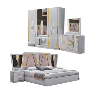 Foshan Groothandel Houten Frame Dubbel Lederen King Size Bed Suite Home Houten Koningin Volledig Goedkoop Moderne Luxe Slaapkamer Meubels Set