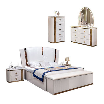 Houten Luxe Lederen King Size Bed Volledige Slaapkamer Sets Dubbele Volwassen Kamer Houten Frame Compleet Modern Luxe Slaapkamer Meubelset