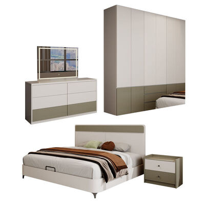 King Size Complete Master Bedroom Set in klassiek hout met opslagruimte, gezellige minimalistische luxe moderne slaapkamermeubilair