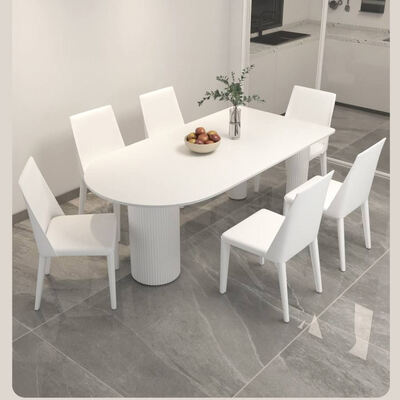 Witte Scandinavische eettafel met metalen basis Eetkamermeubilair Steen lei Top Moderne eettafel voor Hotel Appartement