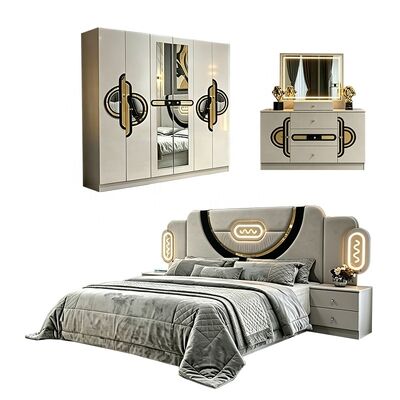 China Groothandel Goedkope Turkse Slaapkamer Meubelset Houten Frame Luxe Kingsize Bed Dubbel Volledig Modern Luxe Slaapkamer Sets