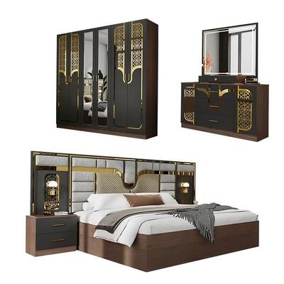 Groothandel Turkse moderne slaapkamermeubels Set Compleet 5 stukken King Size Bedroom Houten frame Home Meubels Bedroom Sets