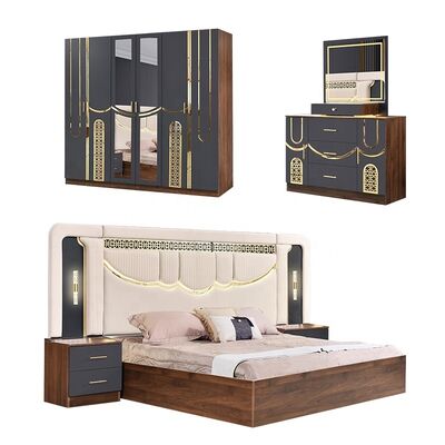 2026 Turkse Stijl Luxe Slaapkamer Set King Size Bed Suite Master Kamer Houten Frame Goedkope Groothandel Moderne Slaapkamer Meubelset
