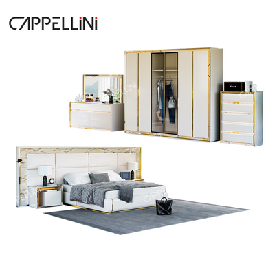 Hedendaags wit leder hoofdbord Hout King Size Bed Home Dubbel Modern Luxe Houten Mdf Volledige slaapkamermeubelset