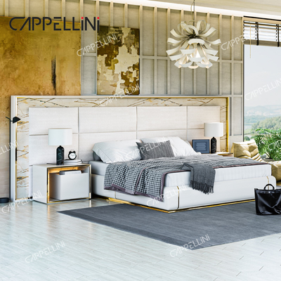 Hedendaags wit leder hoofdbord Hout King Size Bed Home Dubbel Modern Luxe Houten Mdf Volledige slaapkamermeubelset