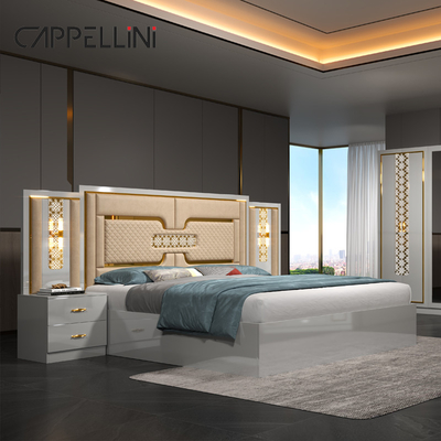Home Meesterkamer Dubbel Lederen King Size Bed Groothandel Goedkoop Modern Luxe Queen Houten Mdf Volledige Bedkamer Meubels Set
