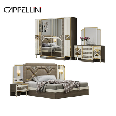 Goedkope moderne houten frame dubbel king size leer bed leder hoofdbord luxe houten huishoudelijk meubilair koningin slaapkamer set