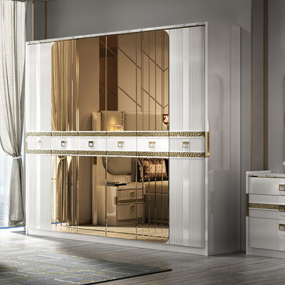 Turkse Stijl Luxe Houten King Size Slaapkamer Sets Dubbel Gestoffeerd Bed Kamer Moderne Houten Frame Volledige Thuis Slaapkamer Meubelset