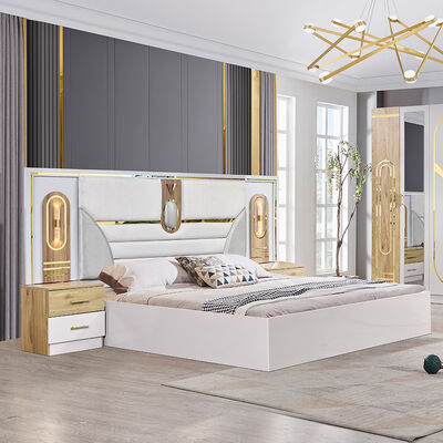 Foshan Groothandel King Size Bedroom Sets Meubelen Hout Dubbelbed Moderne Luxe Houten Frame Volledige Home Bedroom Meubels Set