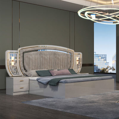 Goedkoop Groothandel Volledig 5 stukken Moderne slaapkamermeubels Set Huis Appartement Compleet Houten Frame Dubbel Luxe King Size Bed