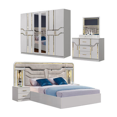 China Groothandel Goedkoop Houten MDF King Size Bed Set 5 stukken Dubbelkamer Moderne Luxe Houten Frame Bedroom Sets Meubelen