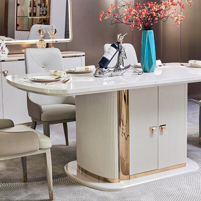 Moderne Luxe Houten Eettafel en Stoelen Set 6 Zits Meubels Wit Complete Houten Eetkamersets