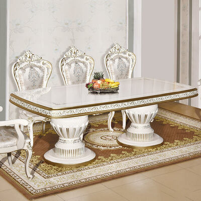 Witte antieke klassieke houten eettafel set 6 stoelen zitplaats Europese koninklijke grote hout luxe huis eetkamer sets meubels