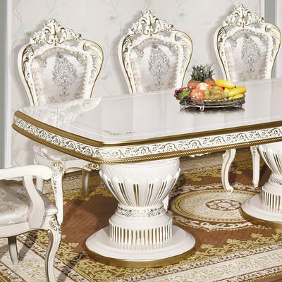 Witte antieke klassieke houten eettafel set 6 stoelen zitplaats Europese koninklijke grote hout luxe huis eetkamer sets meubels