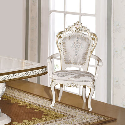 Witte antieke klassieke houten eettafel set 6 stoelen zitplaats Europese koninklijke grote hout luxe huis eetkamer sets meubels