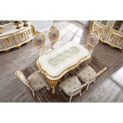 Europese stijl Classic Royal Luxury Eetkamer Set Meubelen Antiek Goud Compleet Groot 6 8 zitplaatsen Houten Eettafel Set