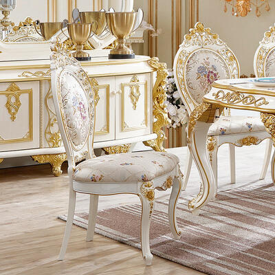 Europese stijl Classic Royal Luxury Eetkamer Set Meubelen Antiek Goud Compleet Groot 6 8 zitplaatsen Houten Eettafel Set