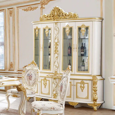 Europese stijl Classic Royal Luxury Eetkamer Set Meubelen Antiek Goud Compleet Groot 6 8 zitplaatsen Houten Eettafel Set