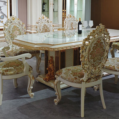 Europese stijl Royal Luxury Houten Eettafel Set 8 zitplaatsen Stoelen Huis Meubelen Eetkamer Grote klassieke houten Eettafel