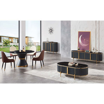 Modern Design Zwarte Marmeren Leisteen Eettafel Set met 4 Stoelen Huismeubilair 6 Persoons Luxe Ronde Eettafel