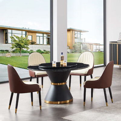 Modern Design Zwarte Marmeren Leisteen Eettafel Set met 4 Stoelen Huismeubilair 6 Persoons Luxe Ronde Eettafel