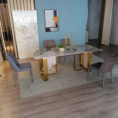 Italiaans design Moderne metalen eettafel en stoel voor thuis Meubelen Eetkamer Marmeren leisteen Luxe eettafel