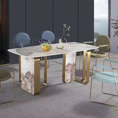 Italiaans design Moderne metalen eettafel en stoel voor thuis Meubelen Eetkamer Marmeren leisteen Luxe eettafel