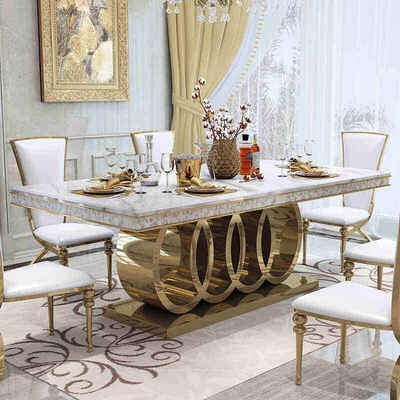 Modern Design Royal Metal Dinning Table and Chair Set 6 Seater Home Furniture Dining Room Gold Luxury Marble Dining Table