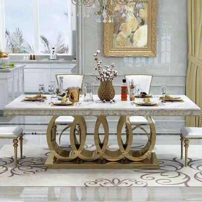 Modern Design Royal Metal Dinning Table and Chair Set 6 Seater Home Furniture Dining Room Gold Luxury Marble Dining Table