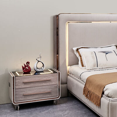 King Size LED Headboard Luxe Leer Bed Bedroom Sets Houten Frame Moderne Huiskamer Dubbelkamer Compleet Bedroom Meubels Set