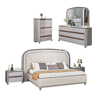Contemporary Luxury Leather Double Bed Complete Bedroom Sets Master Room Houten Frame Modern King Size Bedroom Meubels Set