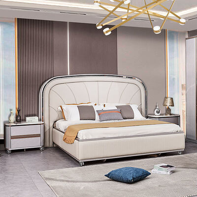 Contemporary Luxury Leather Double Bed Complete Bedroom Sets Master Room Houten Frame Modern King Size Bedroom Meubels Set