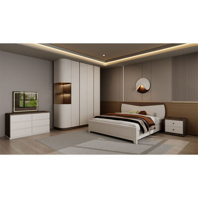 Volledige Master Bedroom Suite in houten, King Size met voldoende opslagruimte, gezellige minimalistische luxe moderne slaapkamermeubelen
