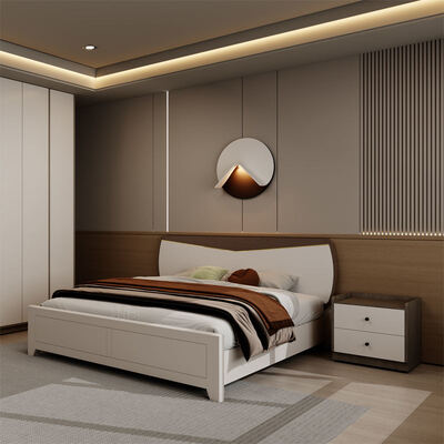 Volledige Master Bedroom Suite in houten, King Size met voldoende opslagruimte, gezellige minimalistische luxe moderne slaapkamermeubelen