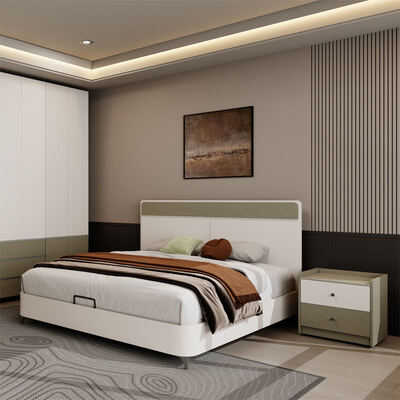 King Size Complete Master Bedroom Set in klassiek hout met opslagruimte, gezellige minimalistische luxe moderne slaapkamermeubilair