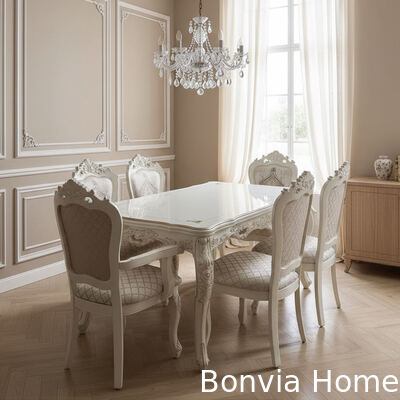 Europese stijl Massief hout 8 zitplaatsen Eettafel Set Stoelen Eetkamermeubilair Klassiek houten luxe Eettafel Set voor 8