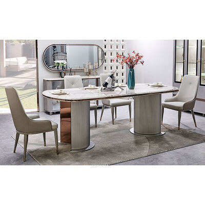 Volledige Luxe Houten Eetkamer Set 6 zitplaatsen Huismeubelen Luxe Grote Hout Moderne Marmeren Eettafel Set 4 Stoelen