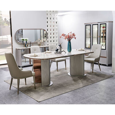 Volledige Luxe Houten Eetkamer Set 6 zitplaatsen Huismeubelen Luxe Grote Hout Moderne Marmeren Eettafel Set 4 Stoelen
