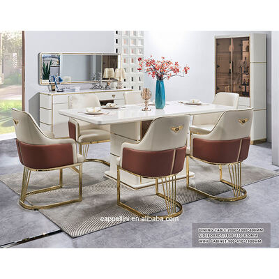 Witte moderne luxe eettafel met 6 zitplaatsen Houten eettafelmeubelen Compleet huis Houten raam Eettafel met 4 stoelen