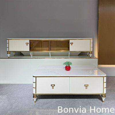 Hoogwaardige Noordse witte houten tv-stand Opbergruimte Huismeubelen Hotel Moderne luxe MDF woonkamer Tv-kast