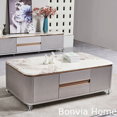 Moderne Luxe Houten Woonkamer Centrale Salontafel Woonmeubilair Grote Opslag Marmer Leisteen TV-meubel en Salontafel Set