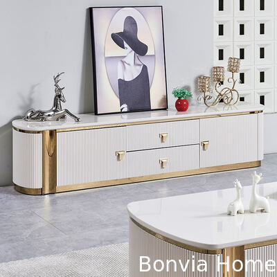 Moderne Luxe Houten TV-meubel en Salontafel Set Meubels Grote Opbergruimte Woonkamer Wit Hout Salontafel