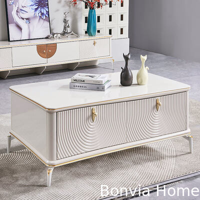 Witte moderne eenvoudige TV-stand en koffietafel set Home Storage Grote vierkant Houten luxe woonkamer Centrum Koffietafel