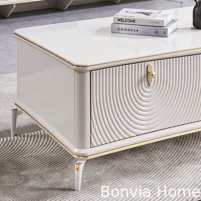 Witte moderne eenvoudige TV-stand en koffietafel set Home Storage Grote vierkant Houten luxe woonkamer Centrum Koffietafel