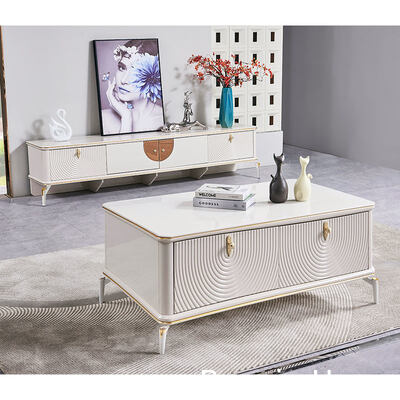 Witte moderne eenvoudige TV-stand en koffietafel set Home Storage Grote vierkant Houten luxe woonkamer Centrum Koffietafel