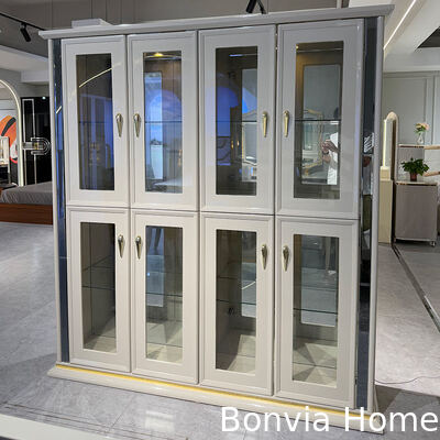 Witte Luxe Houten Eettafel en Stoelen Set 6 zitplaatsen Huismeubelen Eetkamer Eettafel met Sideboard Wijnkast