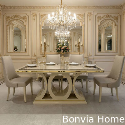 Witte Luxe Houten Eettafel en Stoelen Set 6 zitplaatsen Huismeubelen Eetkamer Eettafel met Sideboard Wijnkast