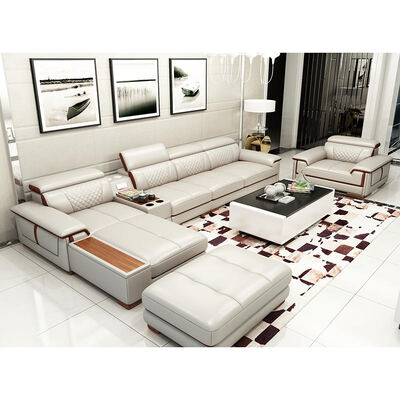 Modern Villa Modular L Shape Living Room Sofa Set Home Furniture Leisure Corner Luxury Leather Sectional Sofa
